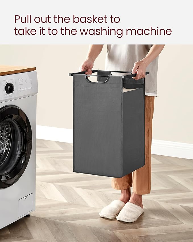 VASAGLE Laundry Hamper, Laundry Basket, Laundry Sorter with 2 Pull-Out and Removable Bags, Shelf, Metal Frame, 2 x 12.1 Gallons (46 L), 28.8 x 13 x 28.4 Inches, Slate Gray and Rustic Brown UBLH201G01-NeatNest