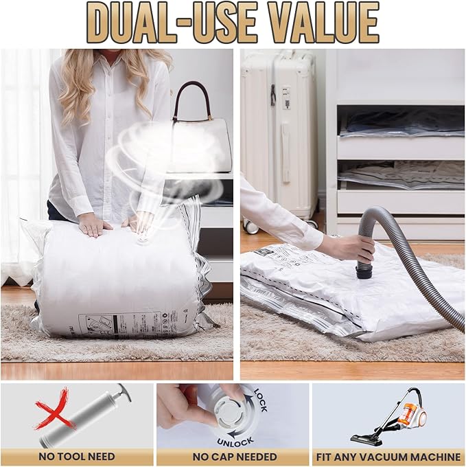 TAILI 6 Pack Jumbo Vacuum Storage Bags, LONG SIDE ZIP (40x28 inch), Space Saver for Bedding, Blankets, Pillows, Clothes, Vacuum Seal Bags for Clothing Ideal Under Bed Storage Solution-NeatNest