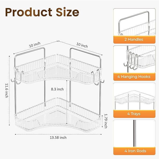 Makeup Organizer for Vanity 2 Tier Bathroom Organizers and Storage Countertop with Hooks Skin Care Exquisite Vanity Organizers Corner Bathroom Counter Storage-Clear-NeatNest