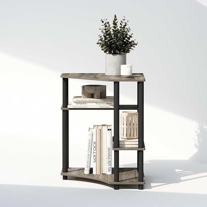 Furinno Turn-N-Tube Multipurpose Corner Shelf, Display Rack, Bookshelf, French Oak/Black-NeatNest