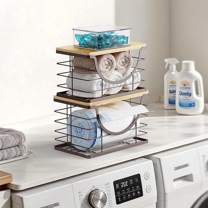 Extra Large Trash Bag Holder Under Sink Stackable Kitchen Storage 2 Pack, Pantry Organizers and Storage, Wall Mounted Garbage Bag Dispenser Roll Holder for Laundry Room and Kitchen-NeatNest