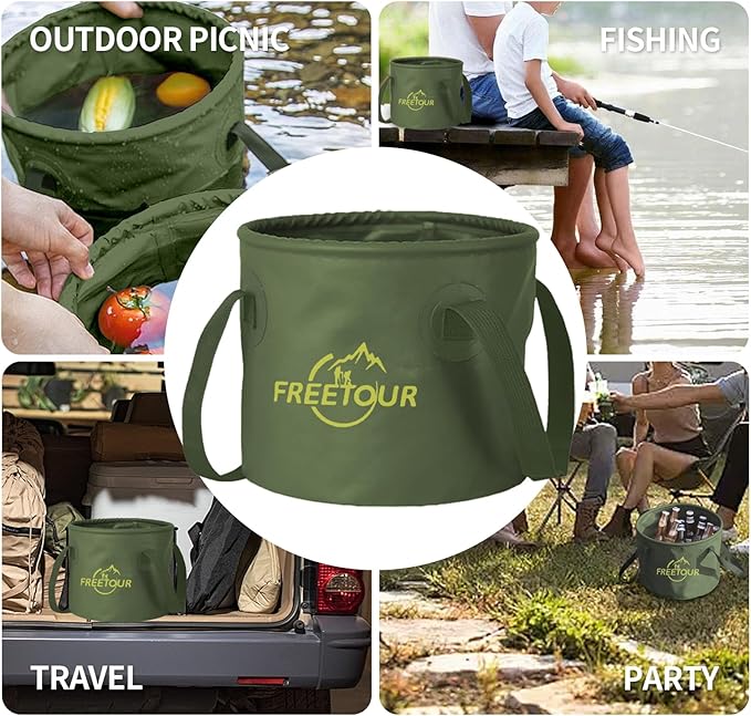 Baiao Collapsible Bucket 5 Gallon, Portable Collapsible Bucket with Handle, Folding Water Container for Fishing Camping Beach Hiking Home Travel Car Washing(Green 20L)-NeatNest