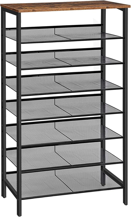 HOOBRO 8-Tier Shoe Rack, 29.5"L Shoe Shelf, Large Capacity Shoe Storage Organizer for 21-24 Pairs of Shoes, Front Door Entrance, Entryway, Hallway, Closet, Space Saver, Rustic Brown and Black BF18XJ01-NeatNest
