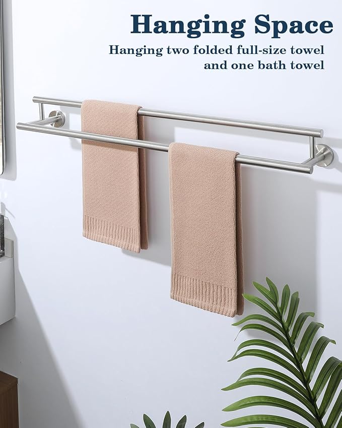 Alise Double Bath Towel Bars Towel Racks for Bathroom Lavatory,Wall Mount Towel Holder SUS304 Stainless Steel Towel Hanger Towel Rail 28 Inch,GYT6902-700-LS Brushed Nickel