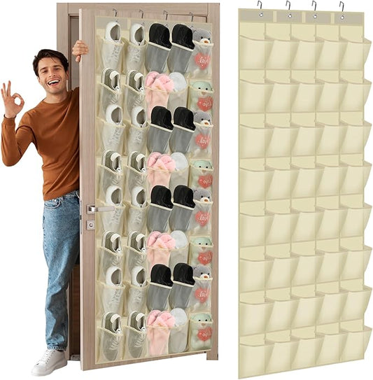 Windyun 40 Over the Door Shoe Organizer Large Mesh Pocket Hanging Shoe Rack for Closet Beige Nonslip Behind Door Storage Holder Back to School Organizer for Dorm Room College Classroom Storage-NeatNest