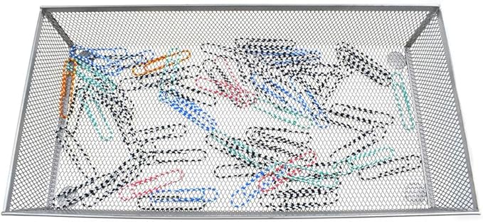 HAHIYO Stackable Mesh Tray Cup 12 x 6 x 2 inches Sturdy Container for Desk Drawer Organizer Collection for Home Office School kitchen Soft Foam Feet No Sharp Edges 1 Pack Silver-NeatNest