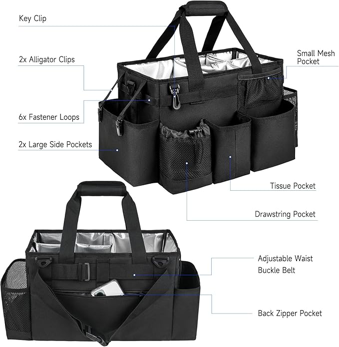 Cleaning Caddy Bag, Large Cleaning Supplies Organizer for Housekeepers, Housekeeping Caddy with Handle and Detachable Padded Cushion, Black-NeatNest