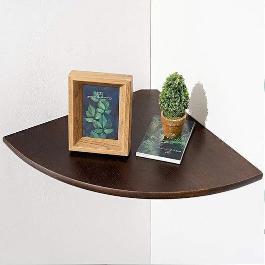 Corner Shelf,14inch Walnut Solid Wood Floating Corner Shelves Wall Mount Round End Floating Speaker Rack with Wire Hole for Small Plant for Bedroom Kitchen, Living Room-NeatNest