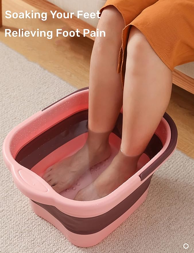 Collapsible Foot Spa Bath Soaking Tub for Girls Women, Inflatable Feet Soak Basin Bucket with Handle and Feet Massaging Acupoint, Pink-NeatNest