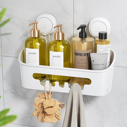 LEVERLOC Shower Caddy Suction Cup, Shower Organizer Removable Bathroom Shelf, Storage Suction Powerful Max Hold 22lbs Bathroom Caddy Waterproof Holder, White-NeatNest