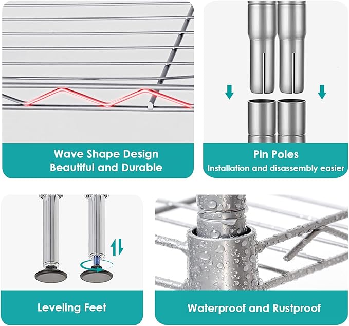 BNSPLY 3-Tier Adjustable Shelving Unit, Metal Wire Rack with NSF Certified, Leveling Feet, Standing Storage Shelf for Laundry, Bathroom, Kitchen, Pantry, Closet, Chrome-NeatNest