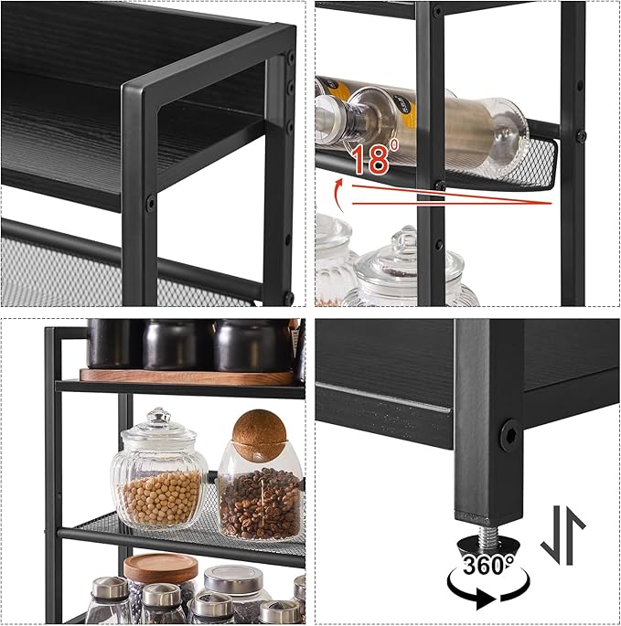 IBUYKE 3-Tier Spice Rack Industrial Counter Shelf Desktop Storage Organizer Standing Seasoning Rack for Countertop Kitchen Office Living Room Desktop Black UTLJ021B-NeatNest