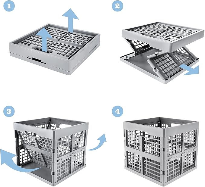3-Pack Collapsible Plastic Storage Crates,Foldable Crates for Storage,16L (Grey)