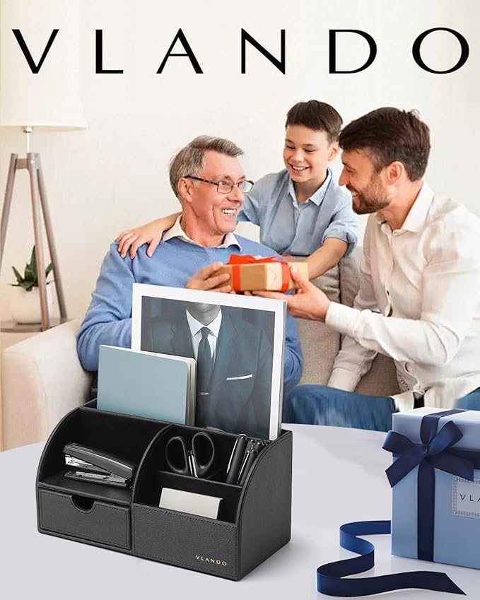 Vlando Office Supplies Desk Organizer Caddy, Desktop Hanging File Letter Document Storage Holder with Drawer Organizer Section for Office Home (Black)-NeatNest