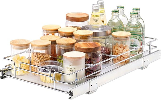 VEVOR 12.5"Wx21"Dx3.5"H Pull Out Cabinet Organizer, Heavy Duty Slide Out Pantry Shelves, Chrome-Plated Steel Roll Out Drawer, Drawer Storage for Home Under Sink, 14"Wx22"Dx7"H Install Size for Cabinet-NeatNest