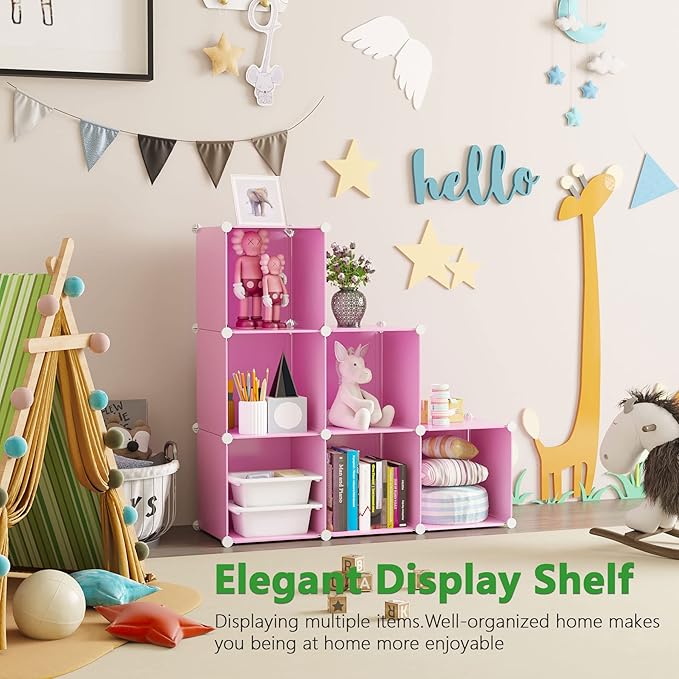 C&AHOME Cube Storage Organizer, 6-Cube Shelves Units, Closet Cabinet, DIY Plastic Modular Book Shelf, Ideal for Bedroom, Living Room, Office, 36.6" L x 12.4" W x 36.6" H Pink UPCS06P-NeatNest