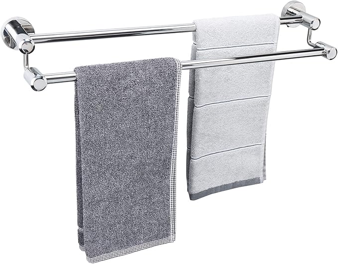 TocTen Double Bath Towel Bar - Thicken SUS304 Stainless Steel Towel Rack for Bathroom, Bathroom Accessories Double Towel Rod Heavy Duty Wall Mounted Towel Holder (Chrome, 24)