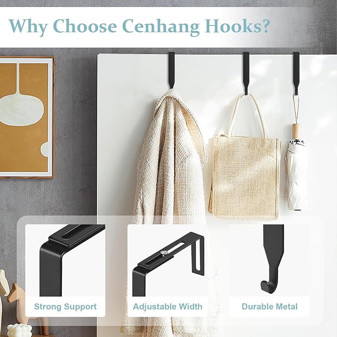10 Pcs Over The Door Hooks, Adjustable Cubicle Hooks, Premium Metal Cubicle Door Hangers, Fit 1 3/8" to 3 1/2" Panels Heavy Duty Holder for Clothes, Towels, Hats, Coats, Black