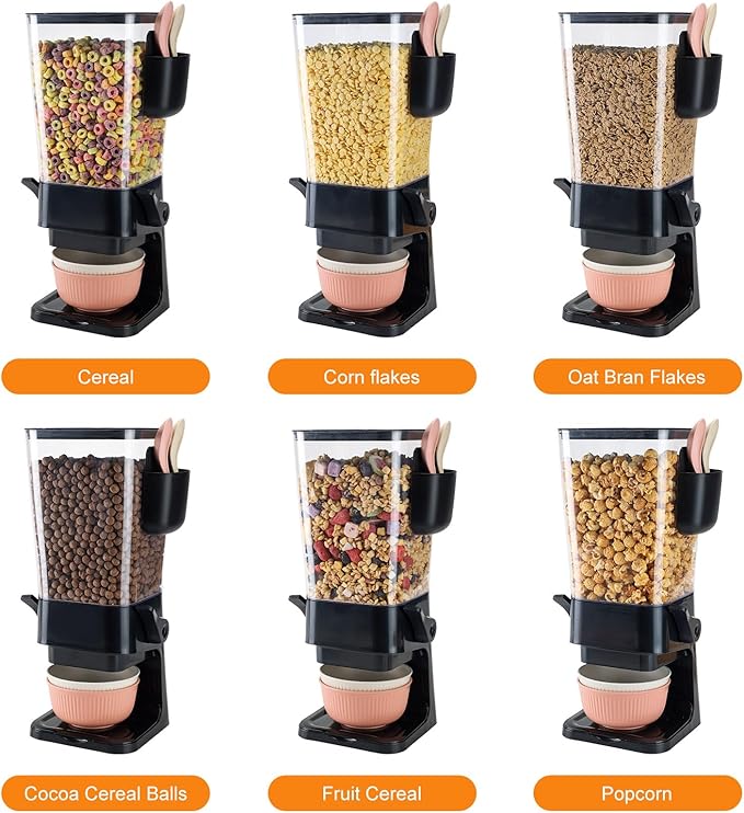 Cereal Dispenser Countertop Black 2 Pack with Bowls Spoons Cutlery Box,5.5 QT Dry Food Dispenser Snack Organizer Containers Storage for Pantry Kitchen Organization Oatmeal Nut Granola Candy-NeatNest