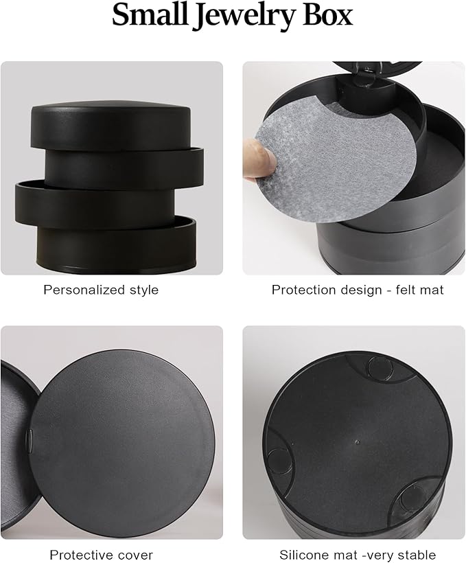 CONBOLA Jewelry Organizer, Small Jewelry Storage Box Earring Holder for Women, 5-Layer Rotating Travel Jewelry Tray Case with Lid for Bracelets Rings Bracelets(Black)-NeatNest