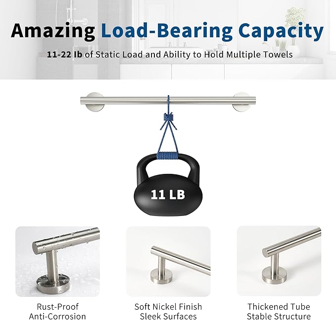 Brushed Nickel Towel Bar, 30 Inch Towel Racks for Bathroom Wall Mounted, Thicken SUS304 Stainless Steel Heavy Duty Hand Towel Holder Organizer, Bathroom Accessories, Total Length 32.5 Inch-NeatNest