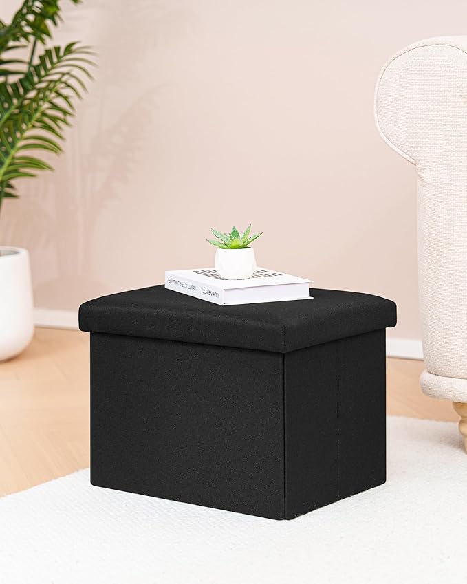B FSOBEIIALEO Folding Storage Ottoman Cube Linen Ottomans for Living Room, Bedroom, Home Office, Dorm Storage Footrest Black 16.5"x12.6"x12.6"