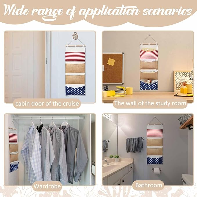 Juexica Fish Extender 32.3 x 13.2 Inch Hanging Pockets 4 Pocket Innovation Storage Bag Hanging Organizer Linen Cotton Wall Storage Bag for Cruise Cabin Door Closet Gifts(1 Pcs)-NeatNest