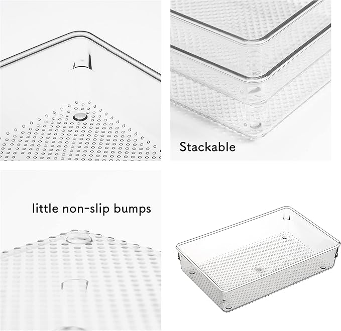 ihomecooker 5 Pack Clear Plastic Drawer Organizer Tray Cutlery Utensil Makeups Drawer Silverware Organizers 6" X 9"-NeatNest