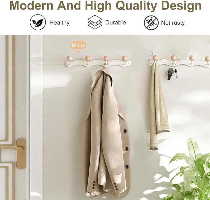 Coat Hooks for Wall, Key Holder Wall Mount, Coat Rack Wall Mount, Wall Hooks for Coats, Hooks for Hanging Hat Towel Purse Robes Mudroom Bathroom Entryway, Beige-NeatNest