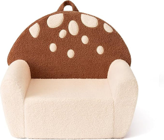 Blissful Diary Toddler Chair Comfy, Foam Kids Chair with Soft Teddy Plush, Toddler Reading Armchair with Cute Mushroom Designs- Brown-NeatNest