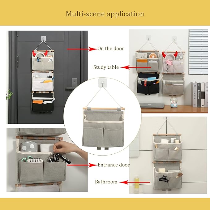 2Pcs Wall Hanging Storage Caddy Bag,Over Door Hanging Storage Bags Wall Mount Hangable Organizer，File Magazine Waterproof Linen Cotton Fabric Living Room Bedroom Bathroom (Grey)…-NeatNest