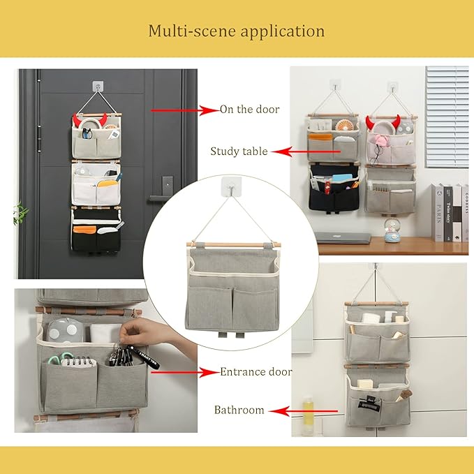 2Pcs Wall Hanging Storage Caddy Bag,Over Door Hanging Storage Bags Wall Mount Hangable Organizer，File Magazine Waterproof Linen Cotton Fabric Living Room Bedroom Bathroom (White)…-NeatNest
