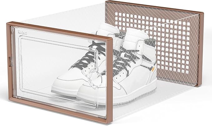 Kuject X-Large Shoe Storage Boxes Organizers for Closet 12 Pack, Fit Size 11,Clear Plastic Stackable Sneaker Containers for Entryway, Space Saving Shoe Rack,Substitute for Drawer Organize Unit, Brown-NeatNest