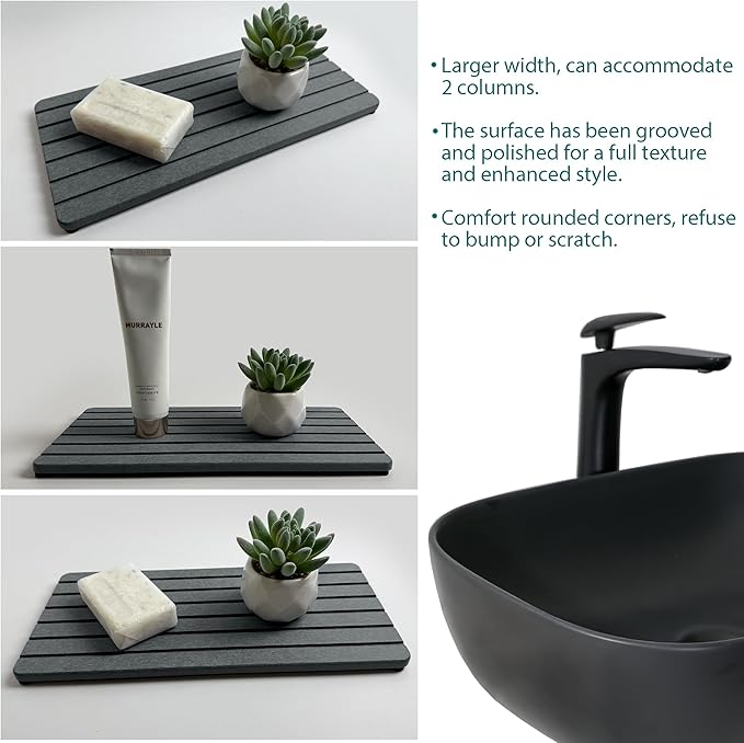 2 PCS Fast-Drying Sink Stone Tray, 12" x 5.5" Super Absorbent Diatomite Coasters, Grooved Design, Water Absorbing Stone Used for Hand Soaps & Plants & Toiletries in The Modern Home-NeatNest