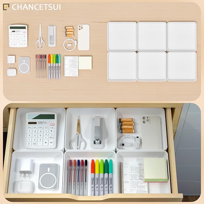 CHANCETSUI White Stackable Drawer Organizer Trays: Square Plastic Drawer Dividers for Small Items and Shallow Space, Vanity, Junk Organization-NeatNest