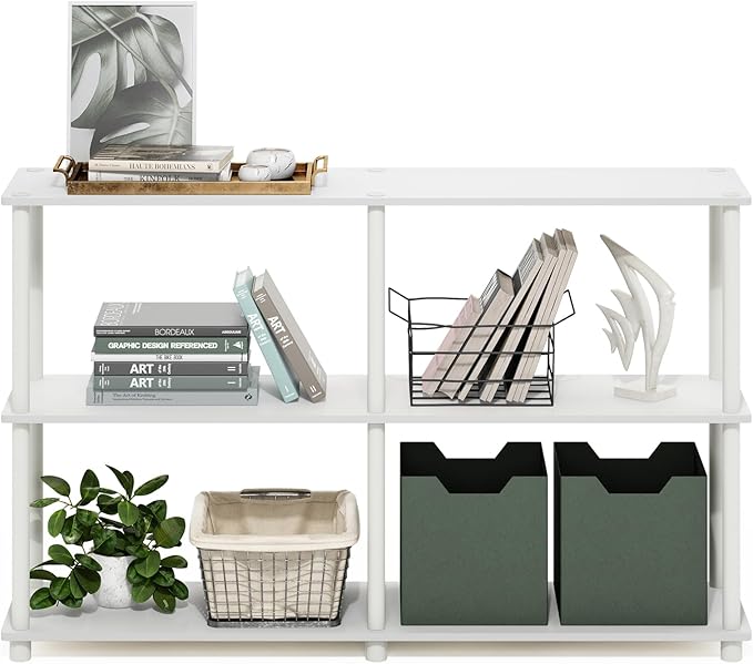 Furinno Turn-N-Tube 3-Tier Double Size Storage Display Rack, White/White