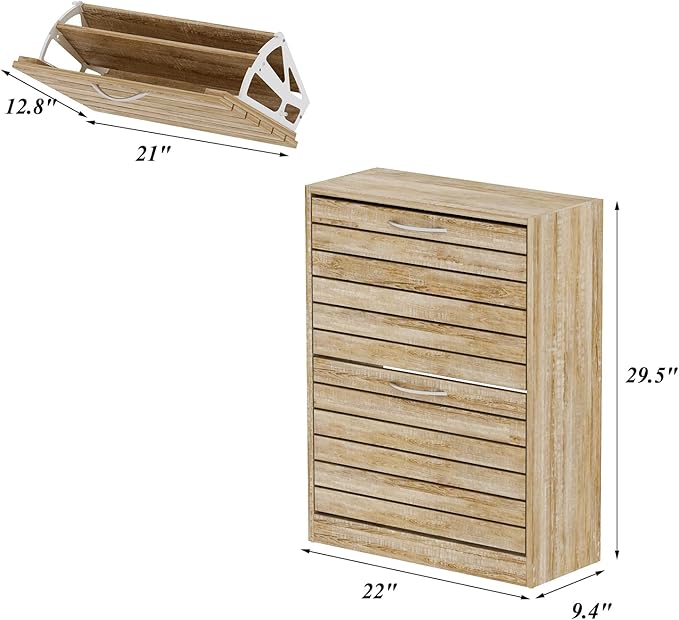 FUFU&GAGA Shoe Storage Cabinet with 2 Flip Drawers for Entryway, Modern, Freestanding Rack Organizer (22.4”W x 9.4”D x 29.5”H) (Light Brown)-NeatNest