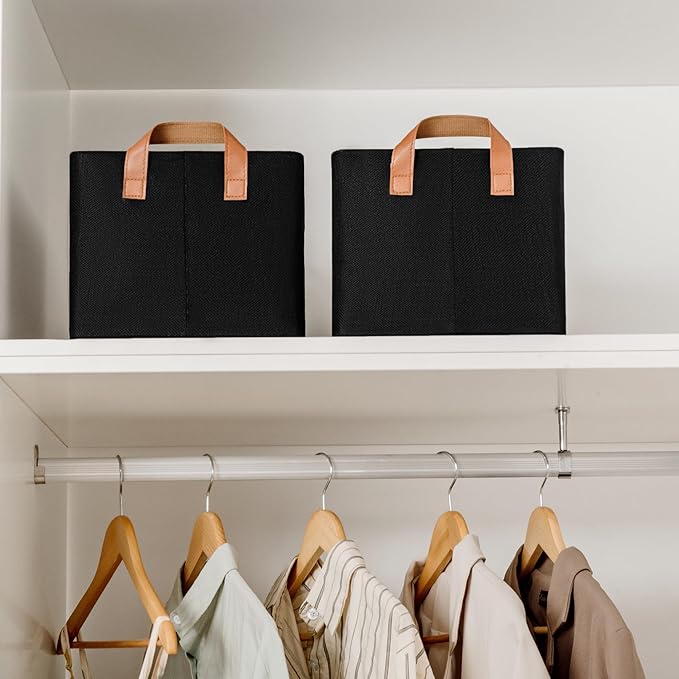 GRANNY SAYS Storage Baskets for Shelves, Closet Organizer Bins, Clothes Storage Bins with Metal Frame, Large Baskets for Organizing and Storage, Collapsible, Black, 2-Pack-NeatNest