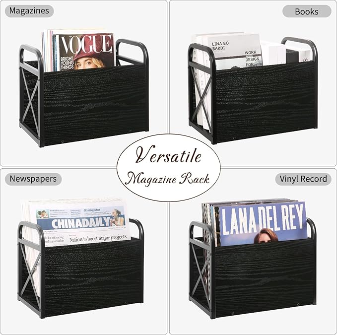 YINMIT Magazine Holder, Magazine Rack Floor, Magazine Storage Basket, Folder Organizer Bin for Books, Newspapers, Tablets (Black)-NeatNest