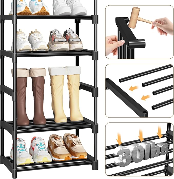 Shoe Rack Large Capacity 72 Pairs Tall Shoe Shelf, 3 Row 12 Tiers Sturdy Metal Shoe Organizer for Entryway, Closet, Bedroom, Black-NeatNest