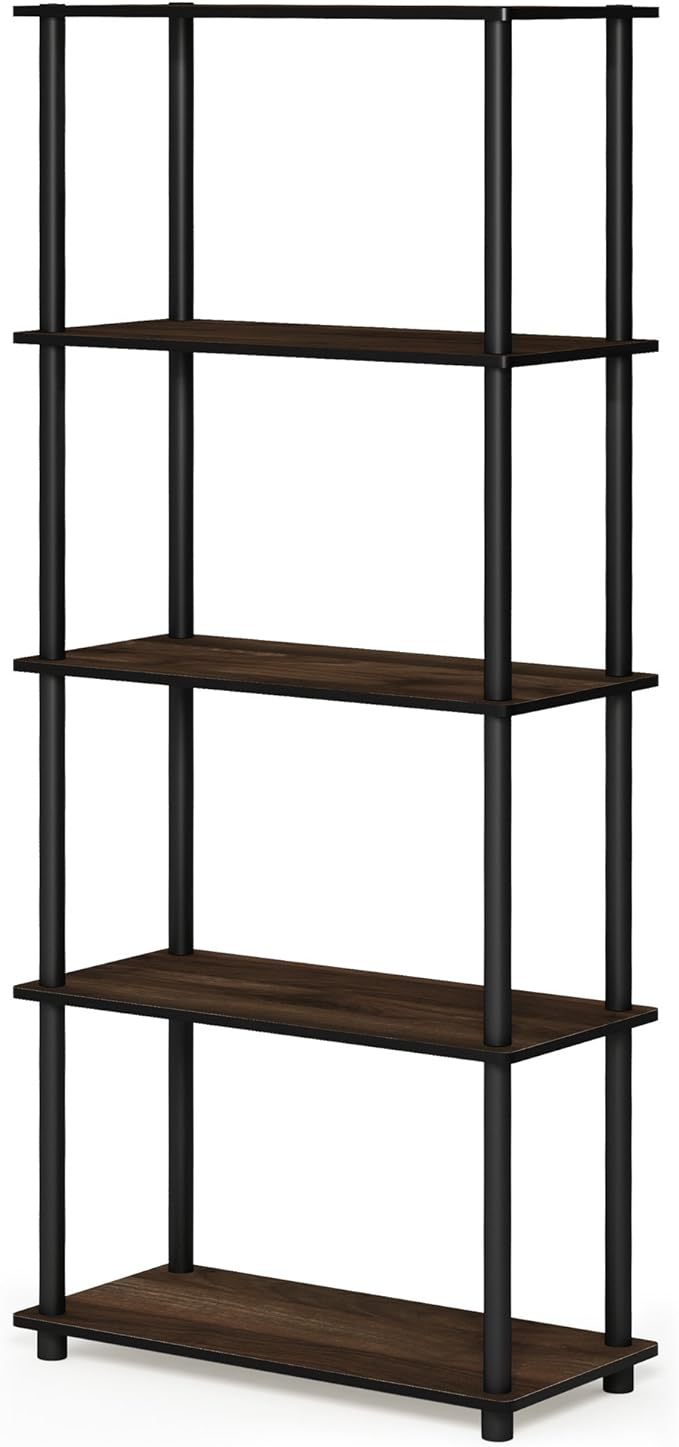Furinno Turn-N-Tube 5-Tier Multipurpose Shelf / Display Rack / Storage Shelf / Bookshelf, Round Tubes, Columbia Walnut/Black-NeatNest