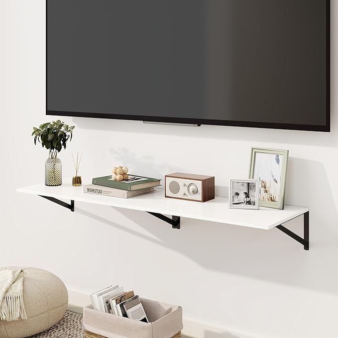 Fun Memories Floating Shelves for Wall, 12 Inch Deep Floating Shelves Set of 2, 24W x 12D Large Wall Shelf with Sturdy Metal Brackets for Living Room, Bathroom, Bedroom and Kitchen, White-NeatNest