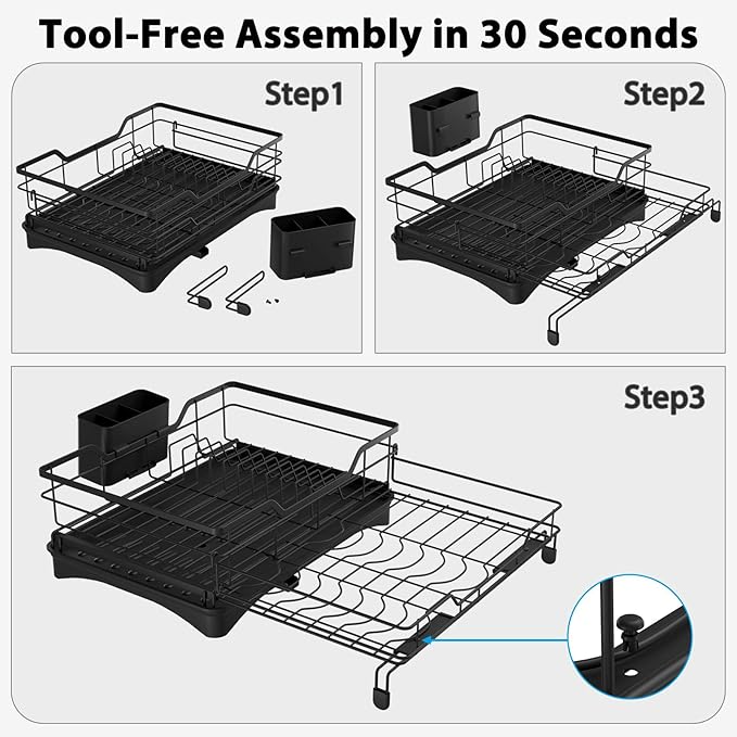 Expandable Dish Rack for Kitchen Counter:2 in 1 Large Dish Drying Rack with Cutlery Holder for Drying Plates Bowls Cups -Kitchen Drying Storage for Family of 3-4 Persons