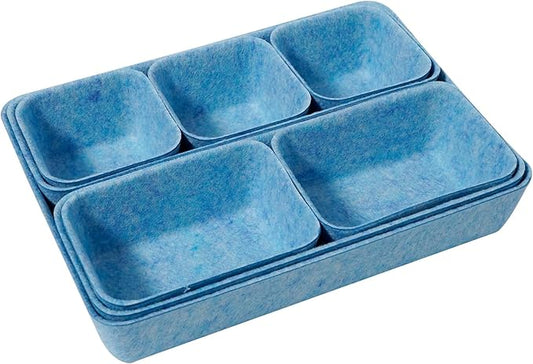 Felt Desk Drawer Organizer Tray,8 Pack Office Desk Drawer Dividers,Felt Drawer Small Square Storage Box For Saving Space,Makeup Drawer Organizer Bins.(Blue)-NeatNest