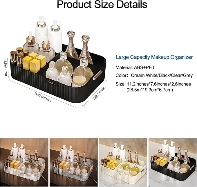 DASITON Large Capacity Makeup Organizer,12 Slots Makeup Brush Holder,Makeup Storage with Handle,Vintage Striped Cosmetic Organizer for Bathroom Countertops,Desk Storage Container(Black)-NeatNest