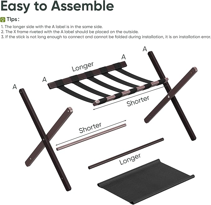 2 Pack Luggage Rack, Folding Luggage Rack for Guest Room, Brown Bamboo Suitcase Stand Holds up to 131 lb, Luggage Stand with Storage Shelf for Hotel, Bedroom