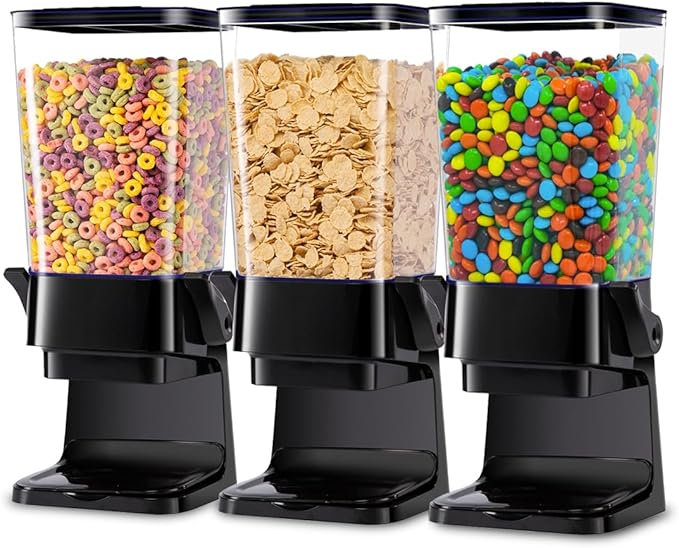 Cereal Dispenser Countertop with Lids, 5L Organization and Storage Containers for Kitchen and pantry, Rice Dispenser for food, Cereal, Beans, Nuts, Snack,Oatmeal, Dog Food, Bird Seed, Black, 3Pc-NeatNest