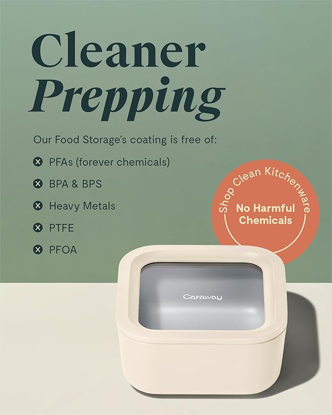 Caraway Glass Food Storage - 4.4 Cup Glass Container - Ceramic Coated Food Container - Non Toxic, Non Stick Lunch Box Container with Glass Lids - Dishwasher, Oven, & Microwave Safe - Gray-NeatNest