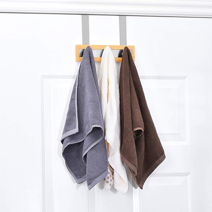 ToiletTree Products Bamboo Stainless Steel Over-The-Door Towel Hooks - Durable Coat, Clothes, and Towel Rack to Use in The Bathroom, Laundry Room, and Closet - 3 Hooks