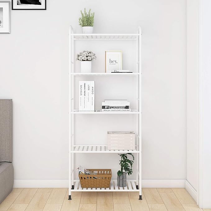 JSB 5-Tier Adjustable Shelving Unit, Heavy Duty Storage Rack Organizer Metal Corner Shelf for Kitchen Living Room Laundry Pantry Bathroom (White, 5 Tier)-NeatNest